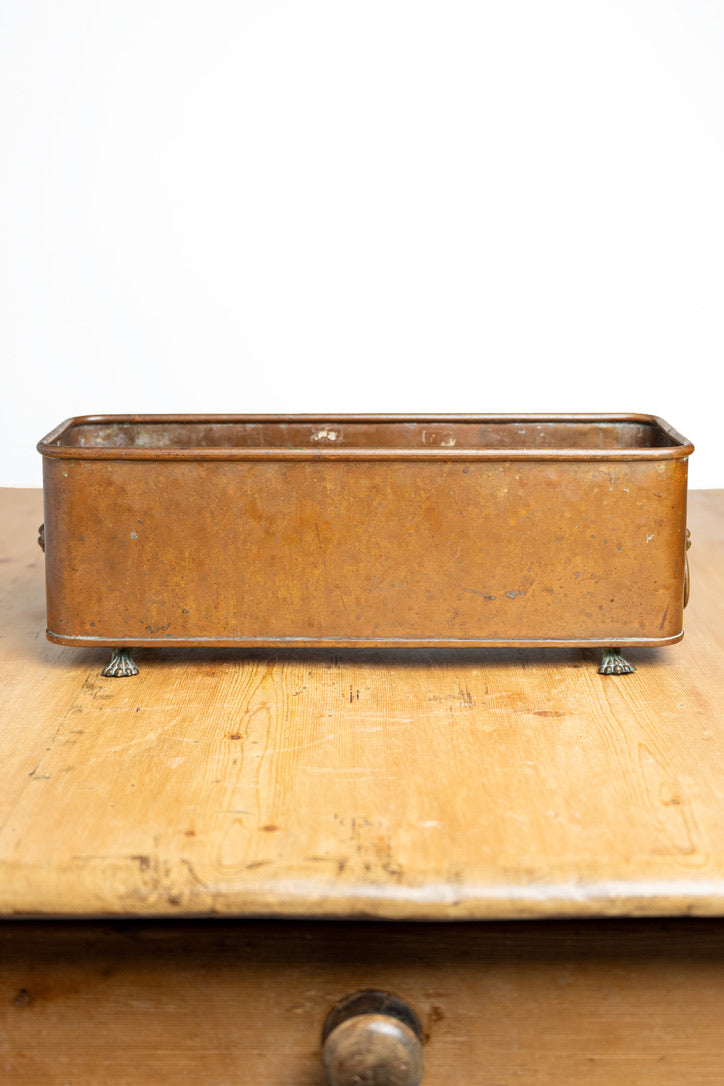 Vintage English Copper Jardinière with Lion Head Ring Handles | Circa 1950s