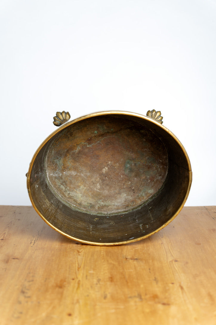 English Brass Footed Coal Bucket with Lion Heads