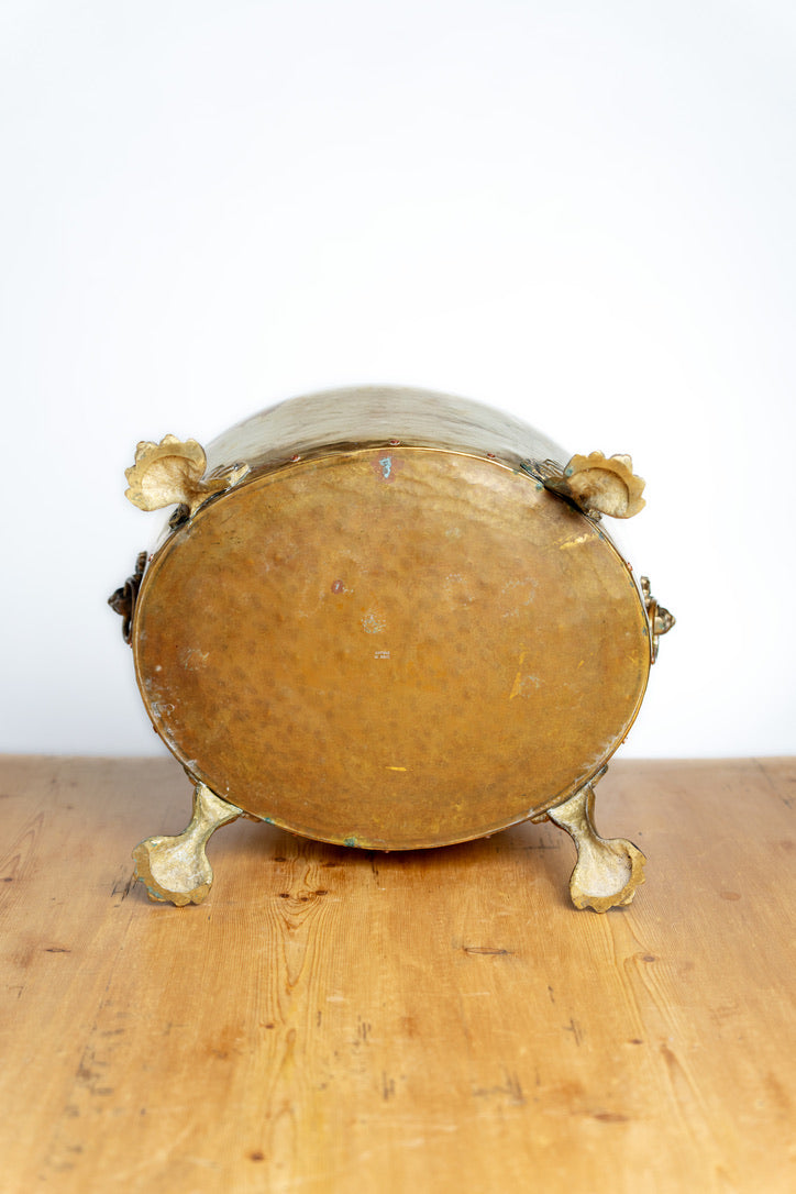 English Brass Footed Coal Bucket with Lion Heads