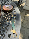 England Sheffield Chesterman Vintage Tape Measure Leather featuring brass hardware, woven cloth tape