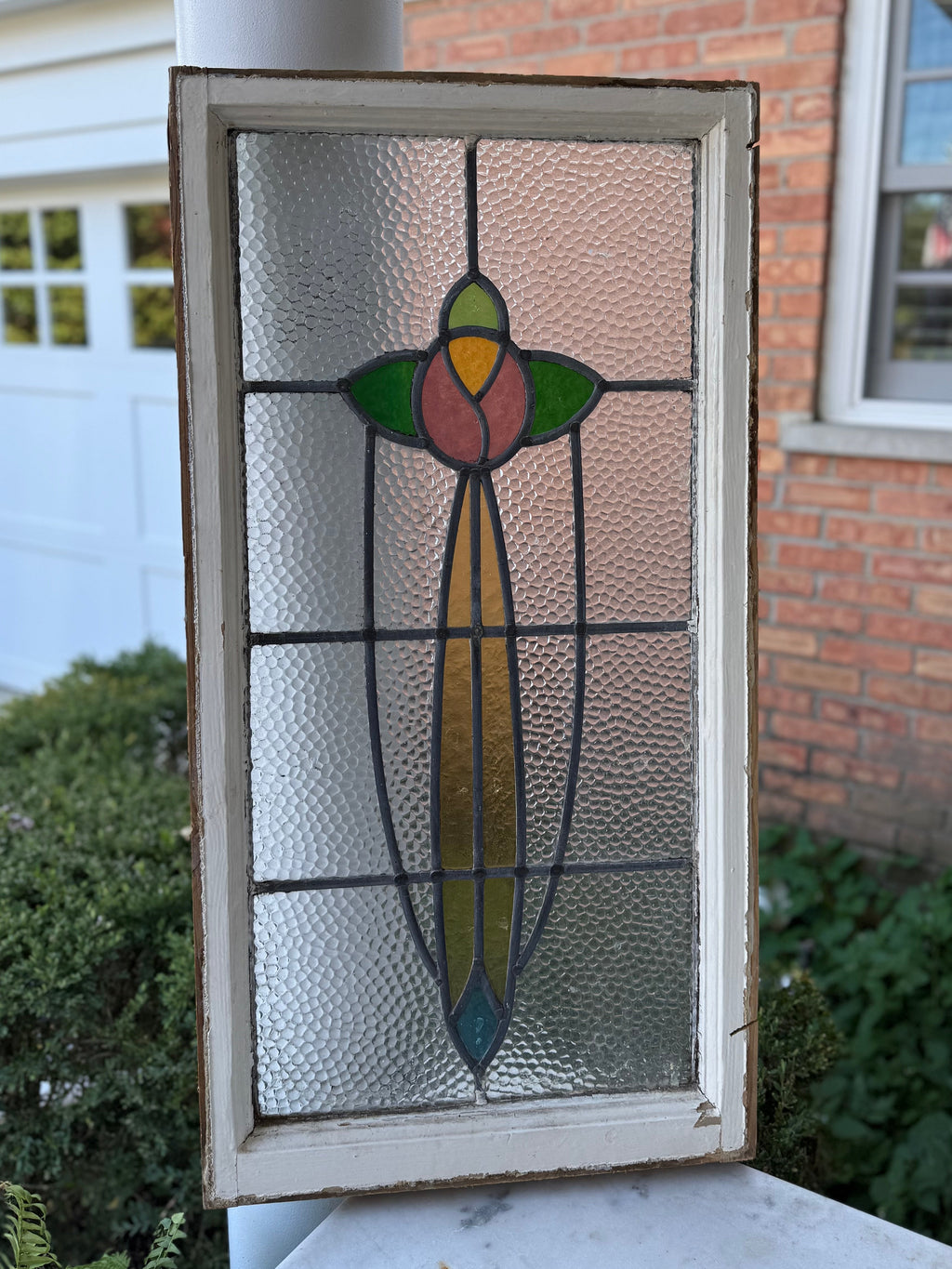 Large Vintage Leaded Stained Glass Window with Rosebud Motif – Tisbury ...